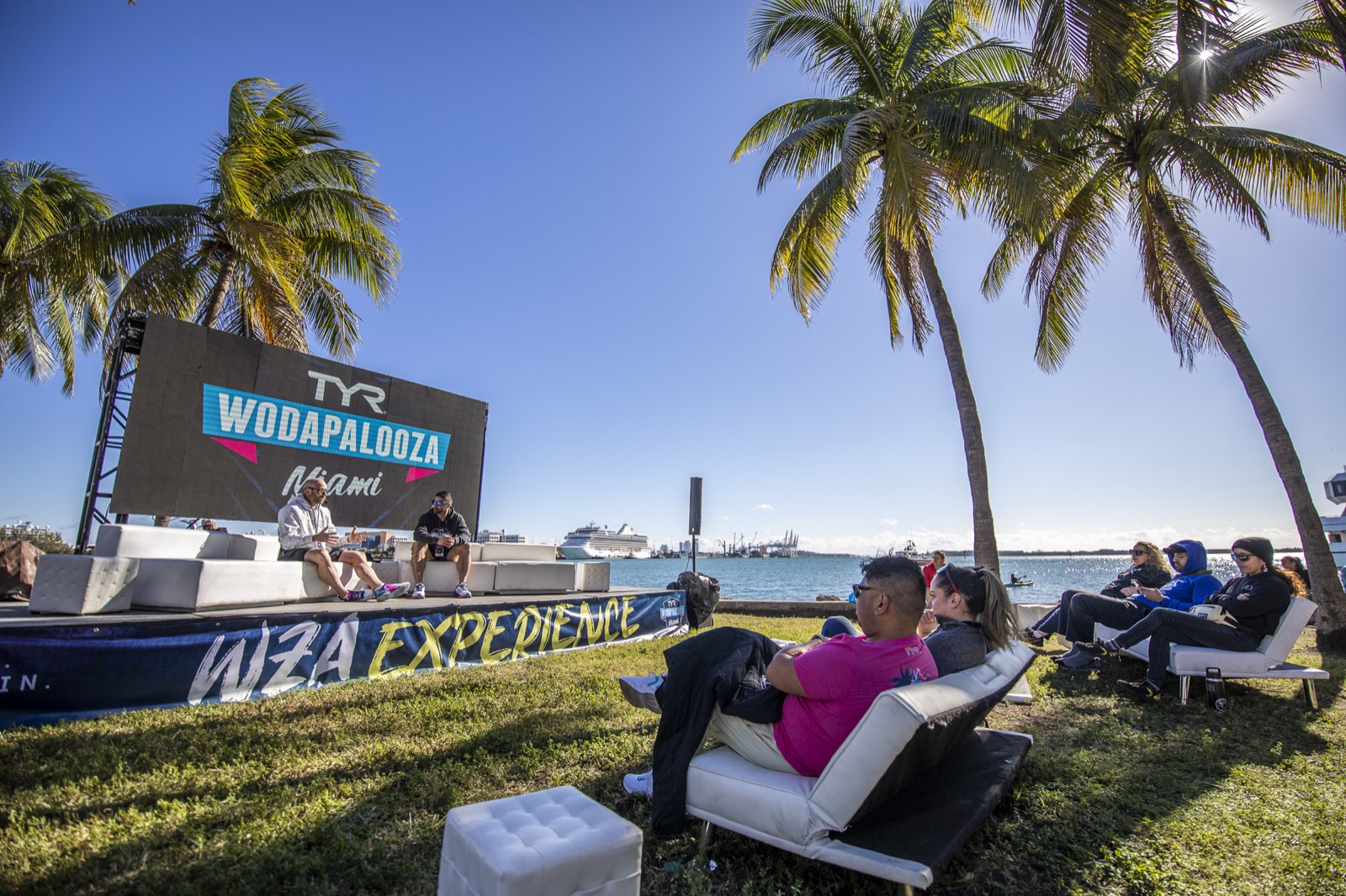 Athletes on the WZA Experience stage by the bay in Miami